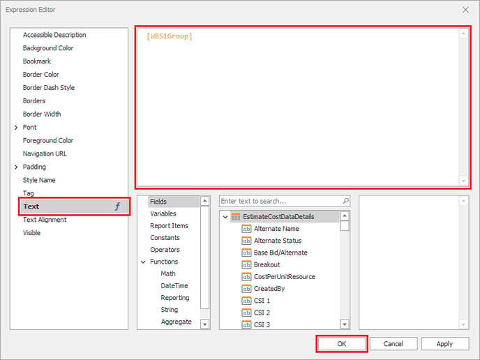 Expression Editor for WBS1Group