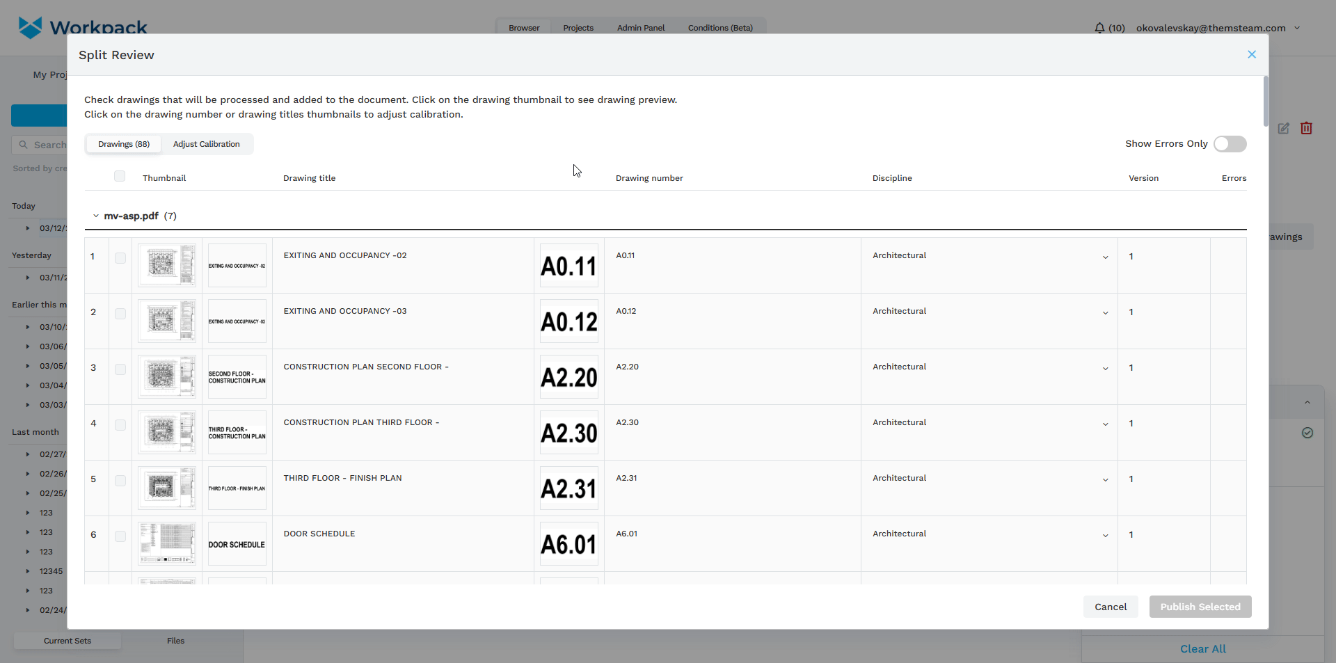 Sheet Divider in Split Review within Takeoff Document Management