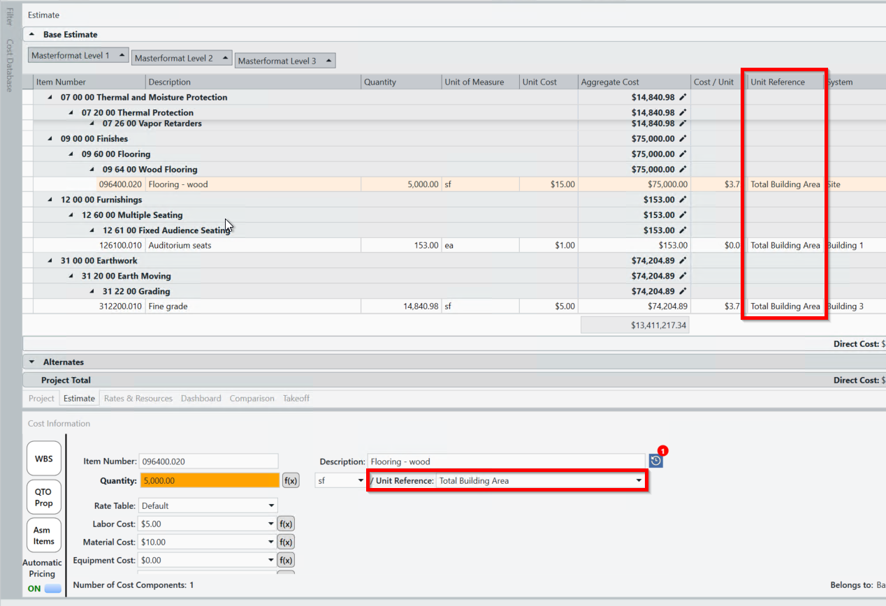Understanding the Cost/Unit Column and Unit Reference Property