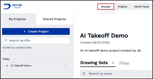 The newly created project visible on the Browser tab.