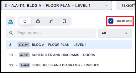Select the takeoff only option to filter page results