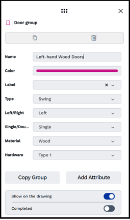 A door group properties panel