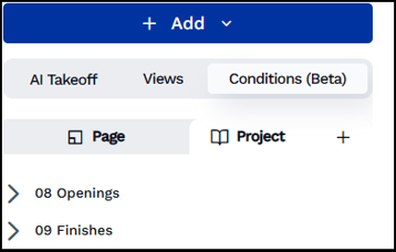Conditions displayed on the Project tab