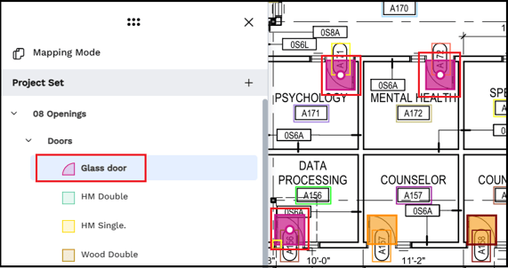 Click a condition and then click takeoff objects to map it