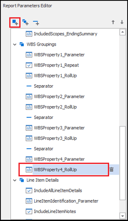 Add a new parameter below the selected parameter