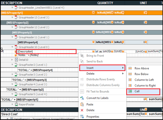 Add a cell for the WBS property in the designer