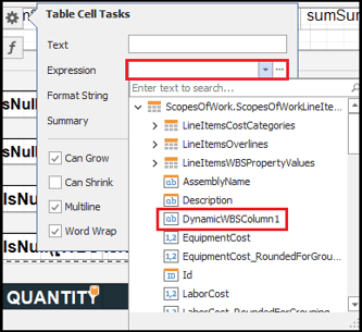 Select the DynamicWBSColumn1 calculated field