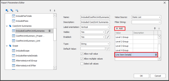 Click +Add to add a new value for the parameter