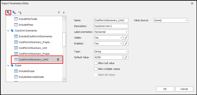 Enter information for the second parameter