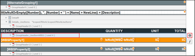 Click the gear button for the selected GroupHeader Band