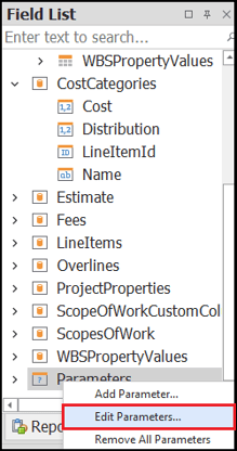 Righ-click Parameters and then click Edit Parameters