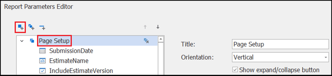 Click Page Setup and then click the Add Parameters button