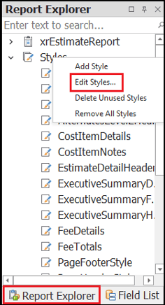 On the Report Explorer tab, click Edit Styles