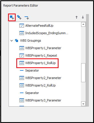 Choose the WBSProperty1_RollUp in Report Parameter Editor