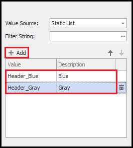 Click the +Add button to add new values