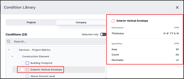 Click the name of a condition to view its properties