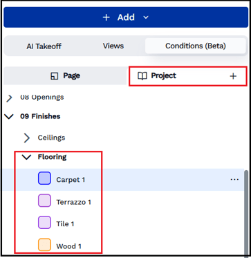 Conditions added to the project tab.