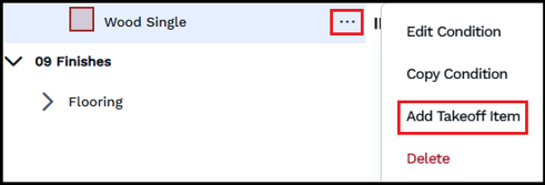 Select a condition to add takeoff to a diagram