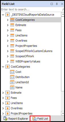 Selecting the Field List tab