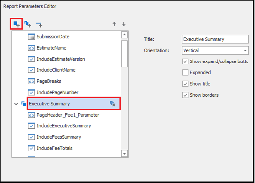 Selecting the option to add a new parameter