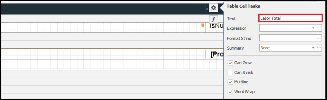 Specifying the title 'Labor Total' for the added cell.