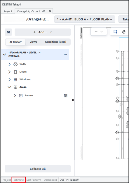 Click Estimate to open the Estimate View