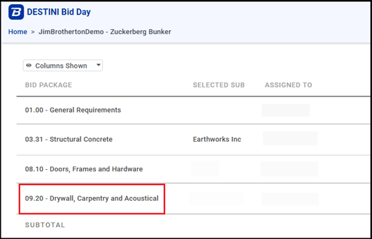 Select a Bid Package