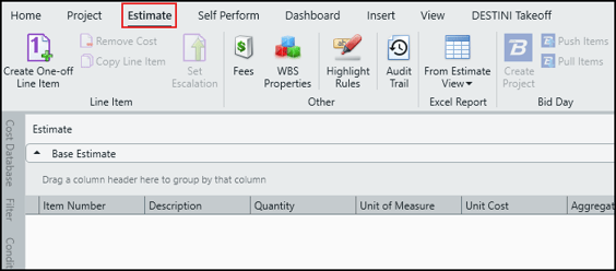 Open the Estimate View