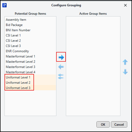 Select WBS properties to group line items