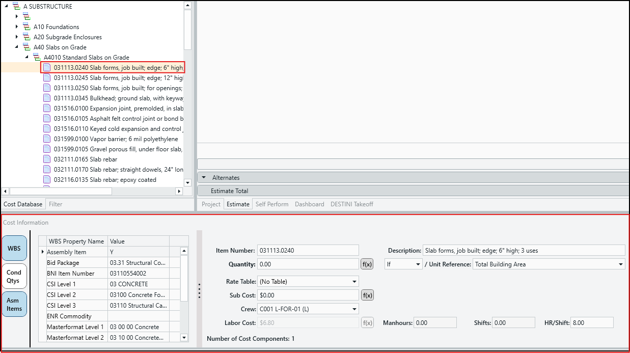 Line items details in the Cost Information view