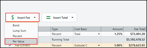Click the Per Value fee type