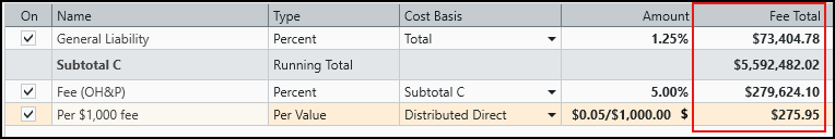 Fee totals update