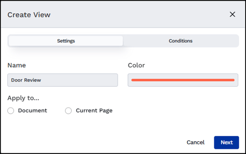 Options on the Create View page