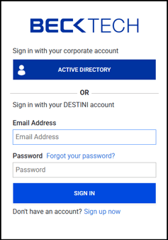 DESTINI Cloud login page