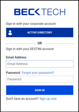 DESTINI Cloud login page