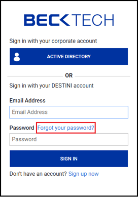 Forgot your password option on log in screen