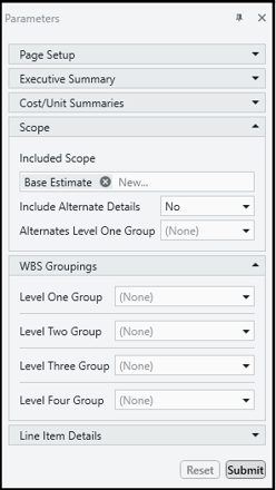 Report parameter groupings