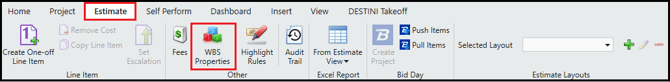 Click the WBS Properties button on the Estimate View