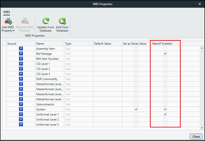 Takeoff Enabled checkbox