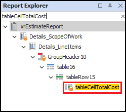 Search for tableCellTotalCost in Report Explorer
