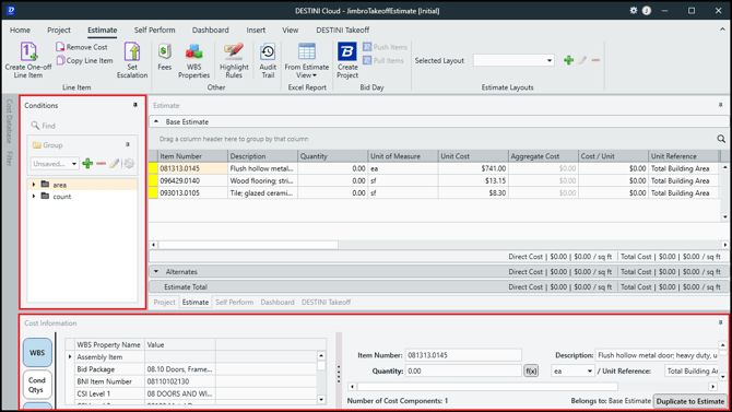Open the Conditions and Cost Information views