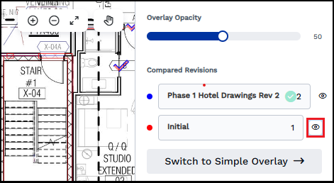 Use the eye icon to temporarily hide drawings
