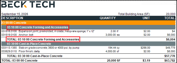 WBS value in the property group header and footer