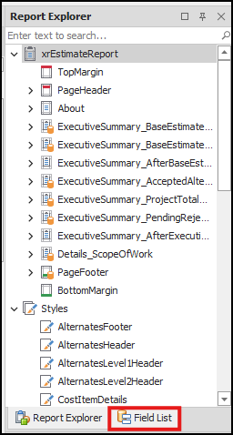 The Field List tab