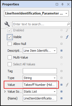 Enter Takeoff Number (Hidden) in the Value field