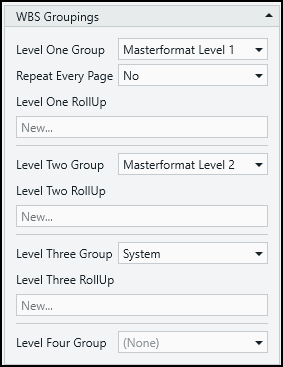 The WBS Groupings section