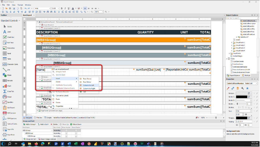 How to Display Line Items in a Specified Order in a Cost Report